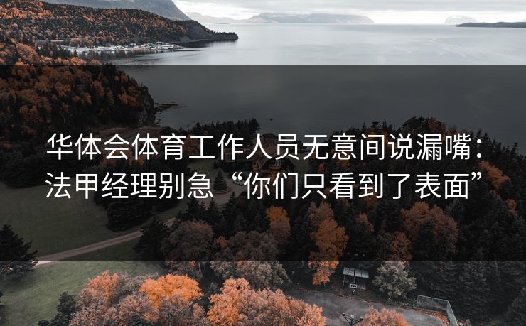 华体会体育工作人员无意间说漏嘴:法甲经理别急“你们只看到了表面” 华体会体育工作人员无意间说漏嘴:法甲经理别急“你们只看到了表面”