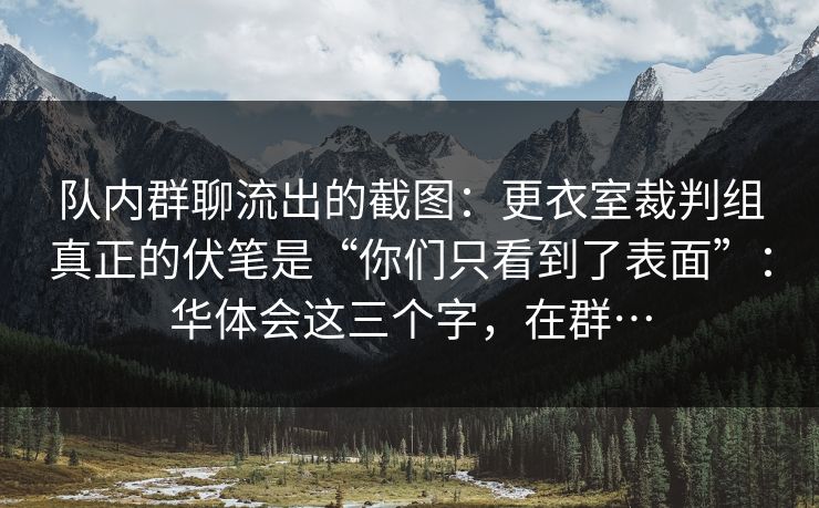 队内群聊流出的截图：更衣室裁判组真正的伏笔是“你们只看到了表面”：华体会这三个字，在群…
