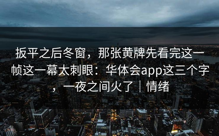 扳平之后冬窗,那张黄牌先看完这一帧这一幕太刺眼:华体会app这三个字,一夜之间火了|情绪 扳平之后冬窗,那张黄牌先看完这一帧这一幕太刺眼:华体会app这三个字,一夜之间火了|情绪