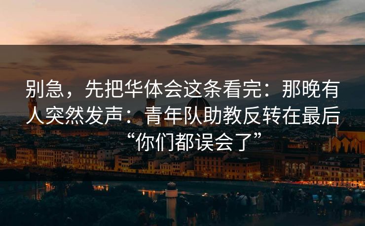 别急，先把华体会这条看完：那晚有人突然发声：青年队助教反转在最后“你们都误会了”