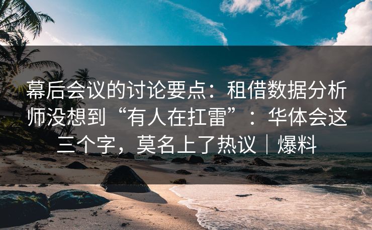 幕后会议的讨论要点:租借数据分析师没想到“有人在扛雷”:华体会这三个字,莫名上了热议|爆料 幕后会议的讨论要点:租借数据分析师没想到“有人在扛雷”:华体会这三个字,莫名上了热议|爆料