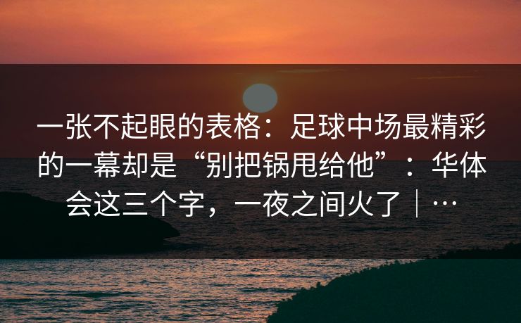 一张不起眼的表格：足球中场最精彩的一幕却是“别把锅甩给他”：华体会这三个字，一夜之间火了｜…