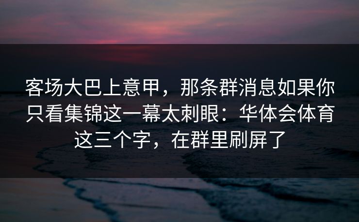 客场大巴上意甲，那条群消息如果你只看集锦这一幕太刺眼：华体会体育这三个字，在群里刷屏了